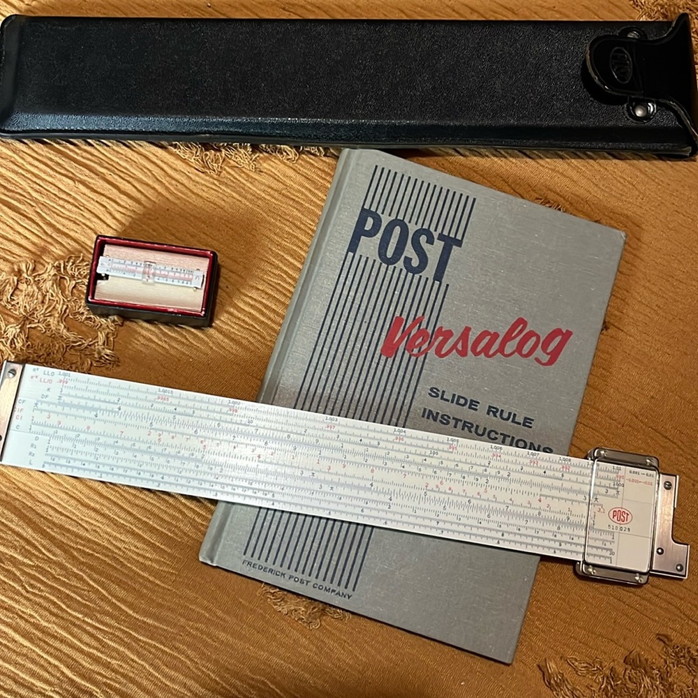 Frederick Post Co. Versalog 1460 Bamboo Hemmi Slide Rule Book-Leather Case-Pin
